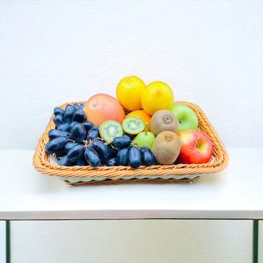 Get Well Soon Fruit Selection in Wooden Tray: Grapefruits, Lemons, Green Apple, Red Apple, Pear, Kiwi, and Grapes